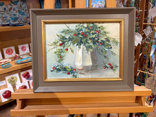 Holly and White Vase by Karen Van Dam Michmerhuizen