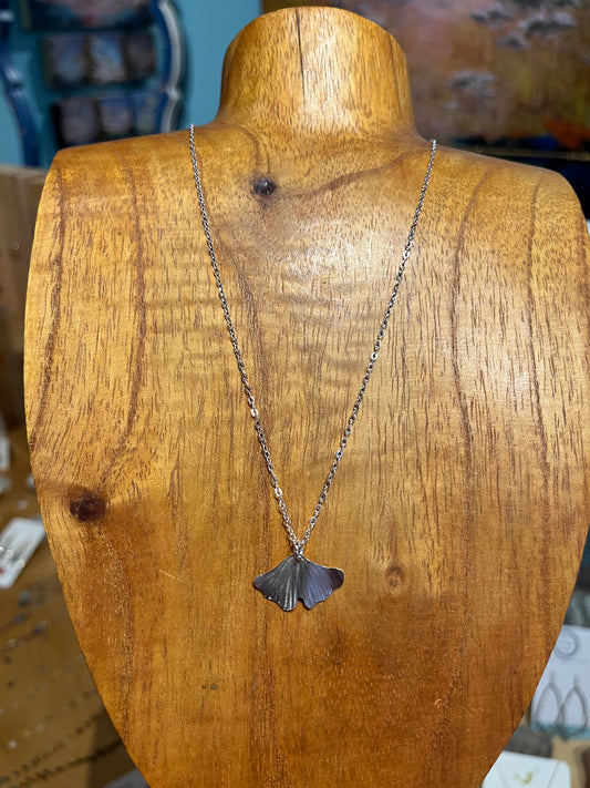 Small Sterling Ginkgo Pendant by Meg Tang
