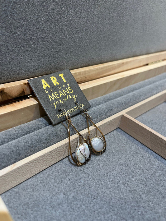 E75144 Pearl Drop Earrings by Art By Any Means