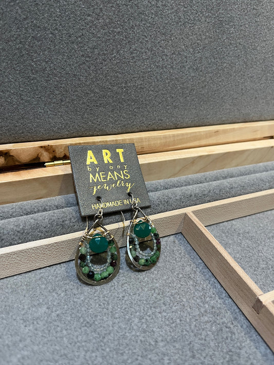 E77835 Green Onyx Drop Earrings by Art by Any Means