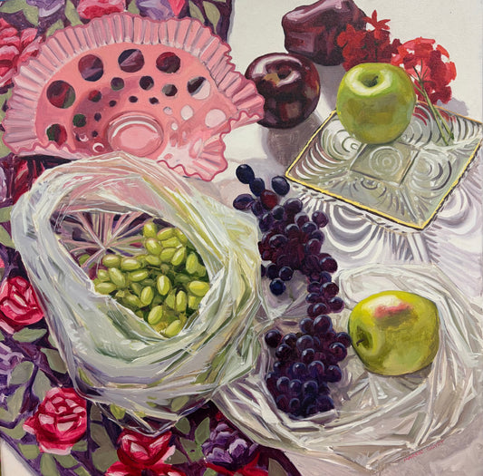 Grapes and Pink Bowl by Margie Guyot