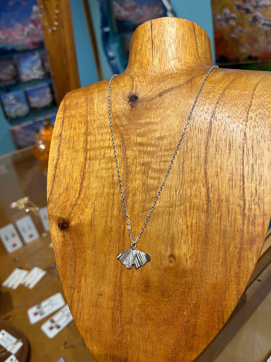 Small Sterling Ginkgo Pendant by Meg Tang