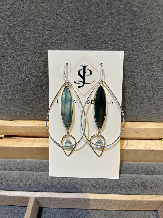 E8122 Silver Labradorite Water Lily Earrings by Laura J